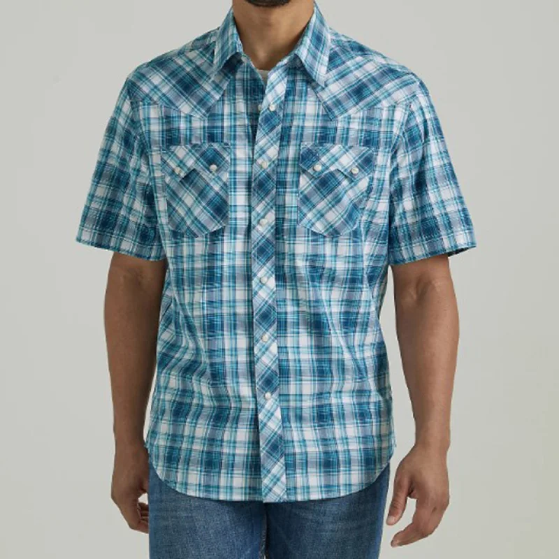 Wrangler Men's Blue Plaid Short Sleeve