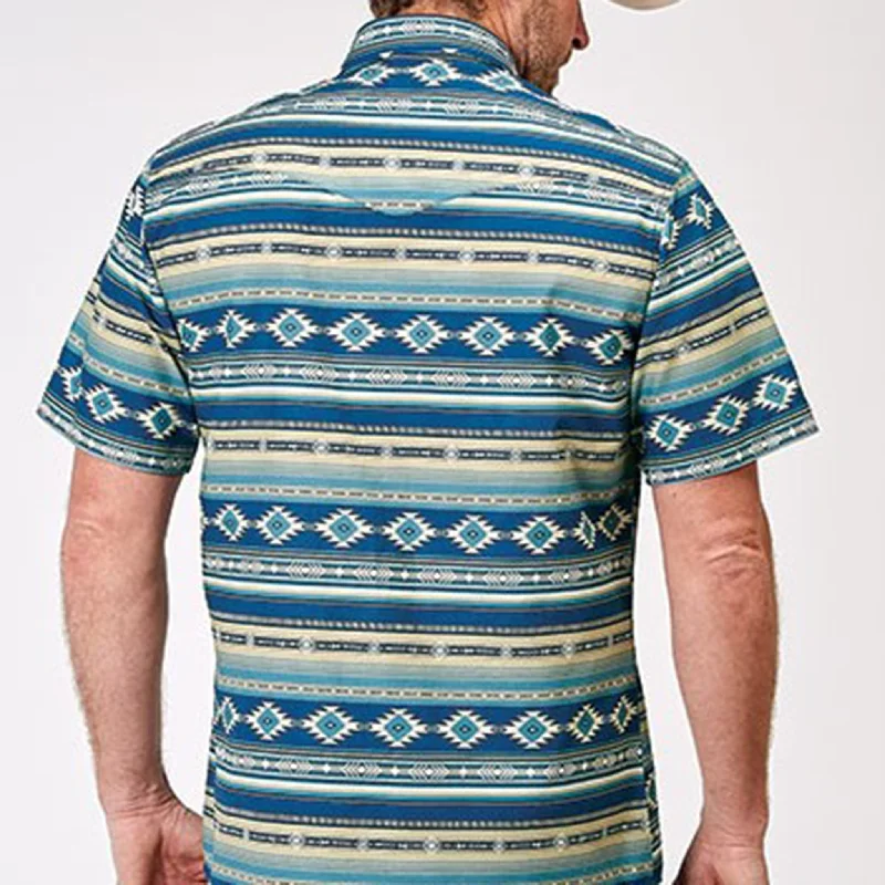 Roper Men's Blue Southwest Aztec Short Sleeve