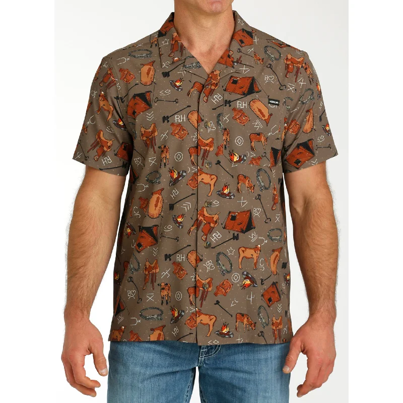 Cinch Men's Brown Cow Camp Short Sleeve