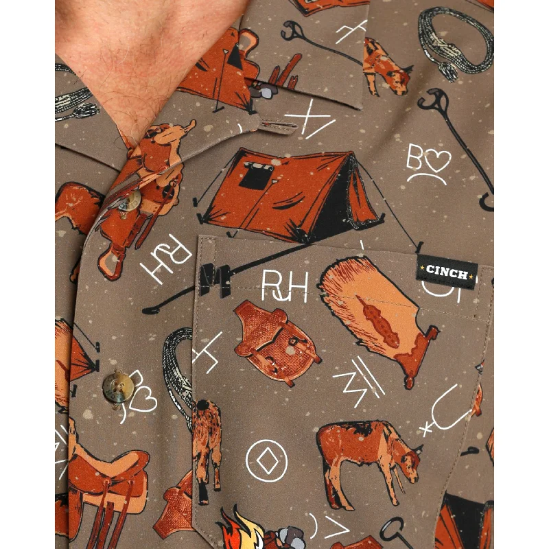 Cinch Men's Brown Cow Camp Short Sleeve