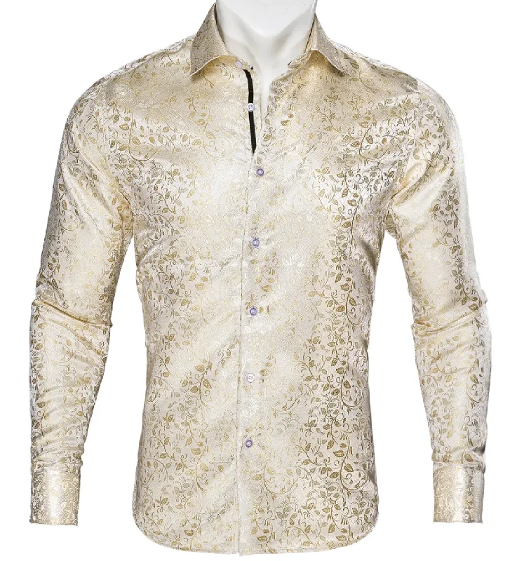 Champagne Floral Silk Men's Shirt-CY-0053