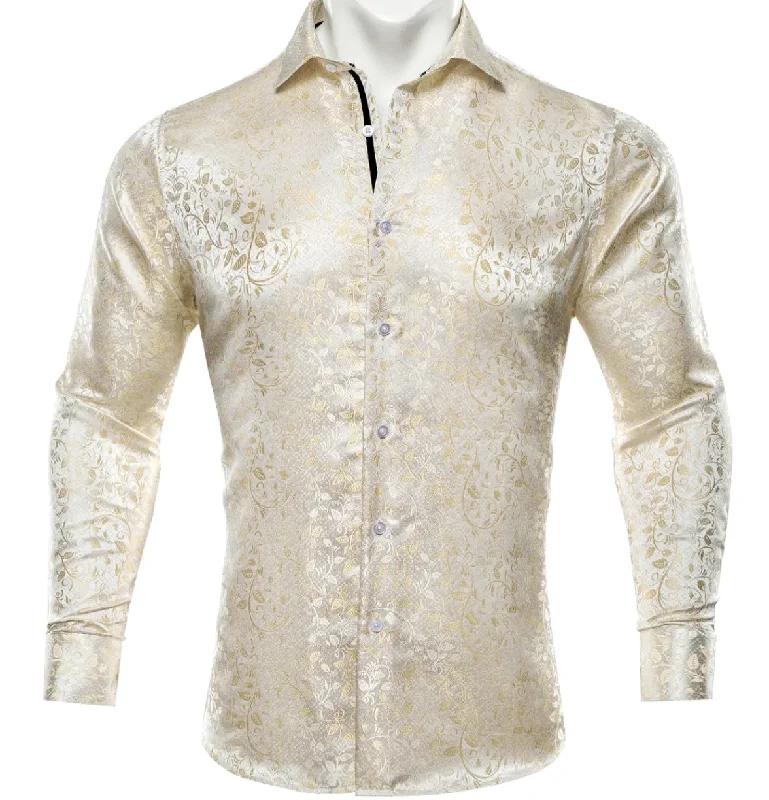 Champagne Floral Silk Men's Shirt-CY-0053