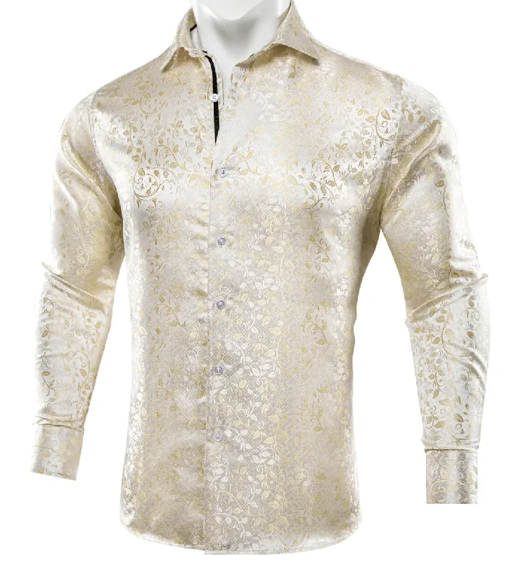 Champagne Floral Silk Men's Shirt-CY-0053