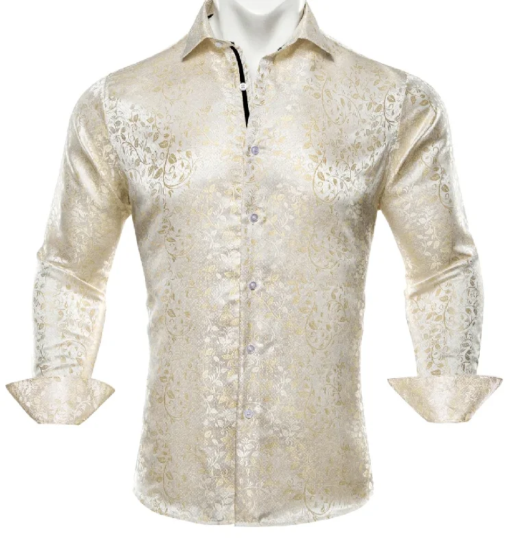 Champagne Floral Silk Men's Shirt-CY-0053