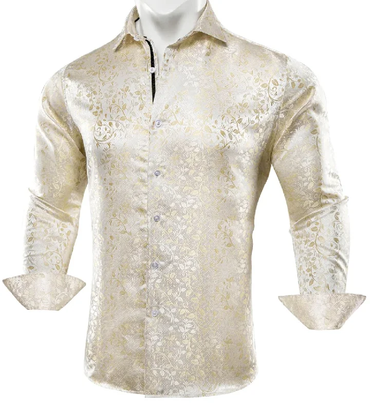 Champagne Floral Silk Men's Shirt-CY-0053