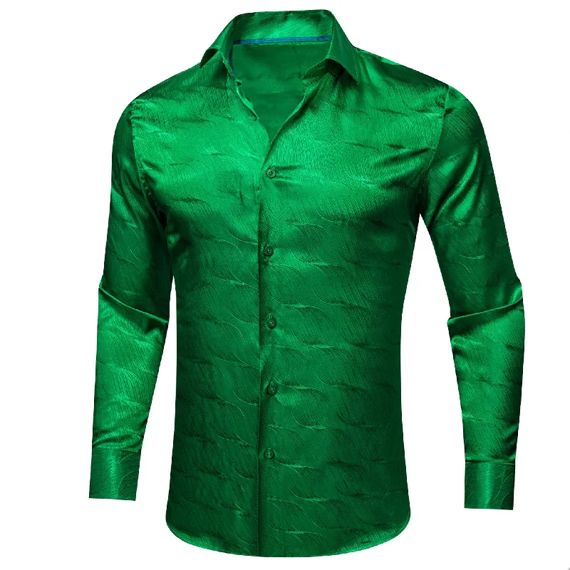 Cobalt Green Ripple Silk Men's Shirt-CY-0680