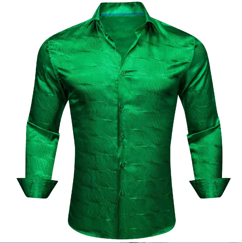 Cobalt Green Ripple Silk Men's Shirt-CY-0680