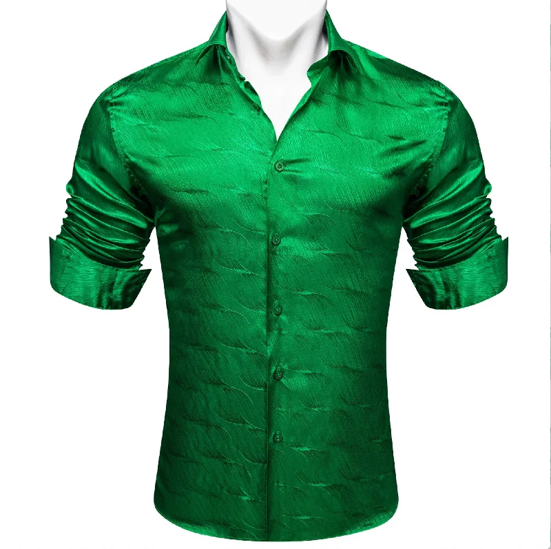 Cobalt Green Ripple Silk Men's Shirt-CY-0680