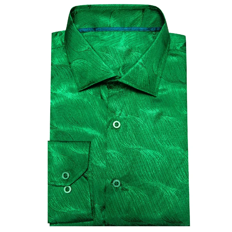 Cobalt Green Ripple Silk Men's Shirt-CY-0680