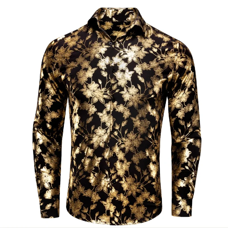 Golden Black Flower Men's Shirt-CY-1049