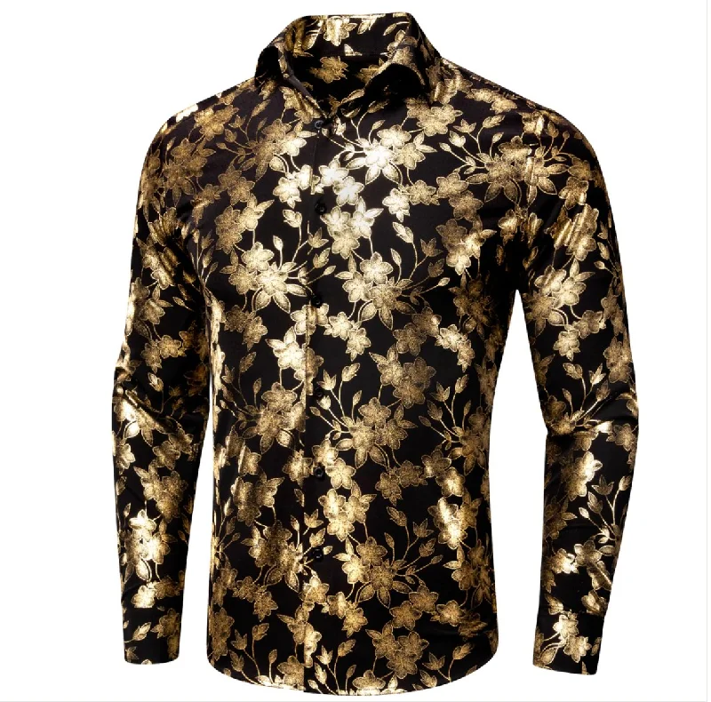 Golden Black Flower Men's Shirt-CY-1049