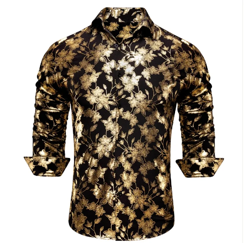 Golden Black Flower Men's Shirt-CY-1049