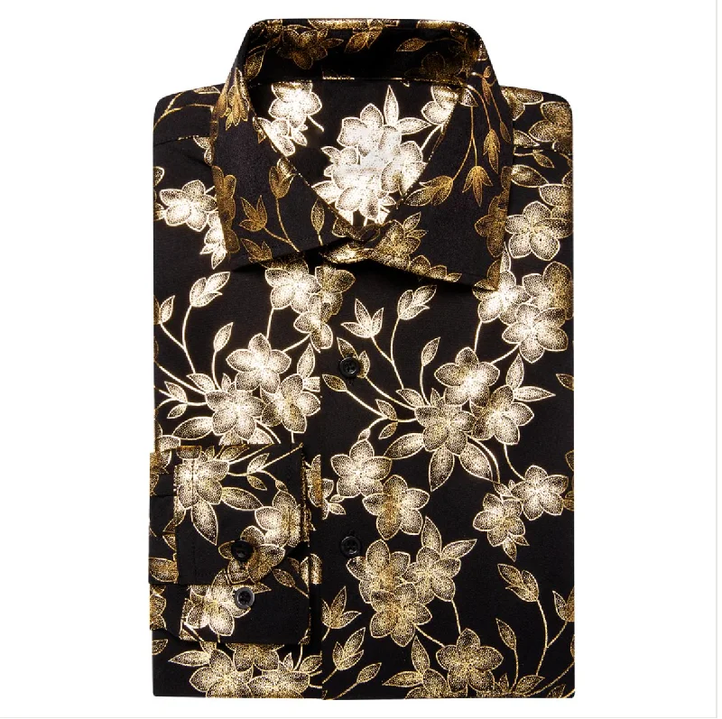 Golden Black Flower Men's Shirt-CY-1049