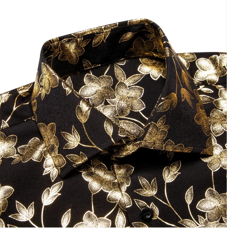 Golden Black Flower Men's Shirt-CY-1049