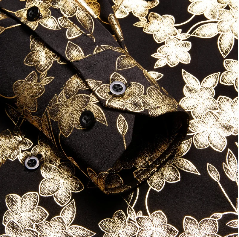 Golden Black Flower Men's Shirt-CY-1049