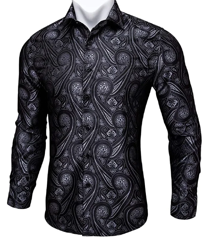 Black Grey Paisley Casual Shirts CY-0004