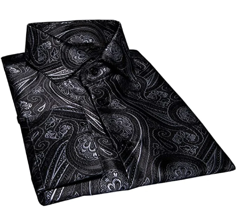 Black Grey Paisley Casual Shirts CY-0004