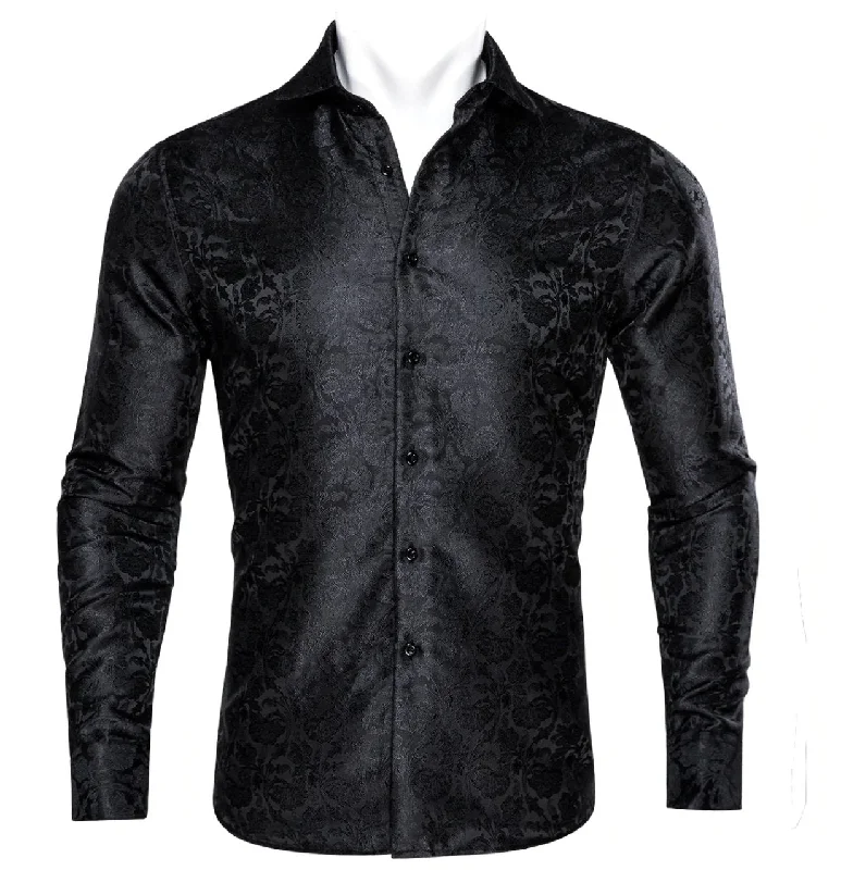 Black Floral  Silk Men's Shirt. CY-0058