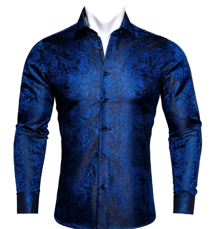 Blue Black Paisley Silk Shirt. CY-0067