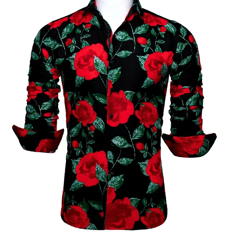 Novelty Black Red  Green Floral Shirt.CY-0111