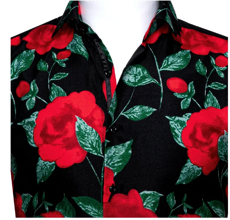 Novelty Black Red  Green Floral Shirt.CY-0111