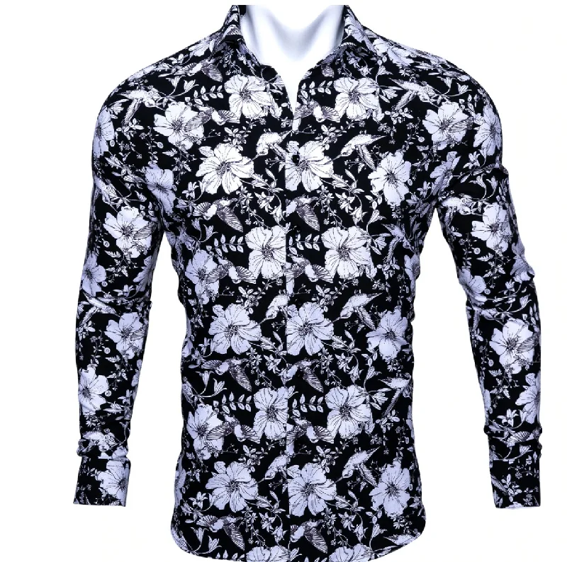 Black White Floral   Casual Shirts. CY-0105