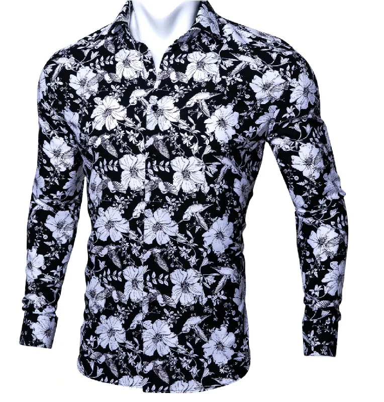 Black White Floral   Casual Shirts. CY-0105