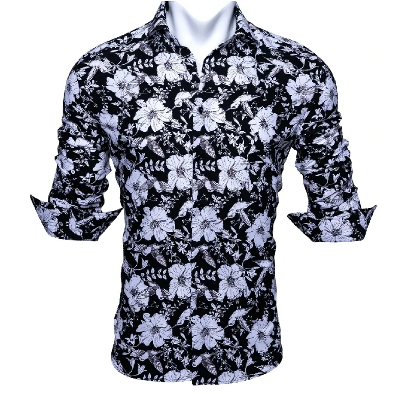 Black White Floral   Casual Shirts. CY-0105