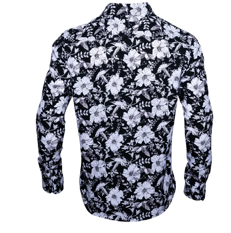 Black White Floral   Casual Shirts. CY-0105