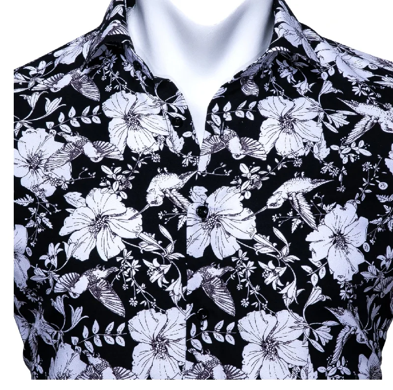 Black White Floral   Casual Shirts. CY-0105