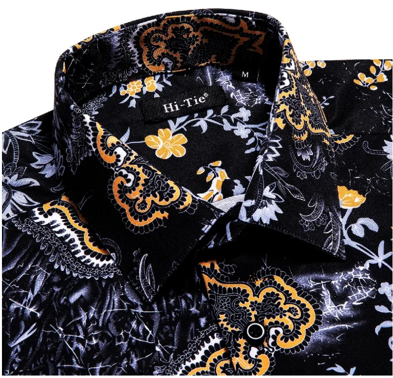 Black Golden Flame Print Novelty Mens Shirt -CY-1026