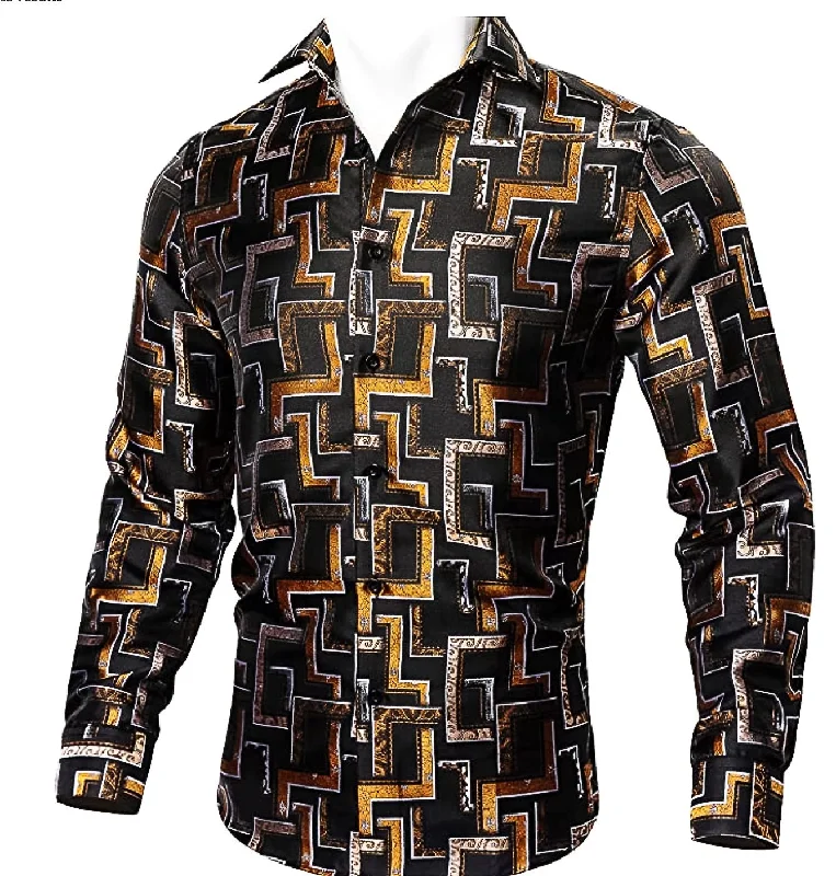 Black Orange Novelty Paisley Casual Shirts -CY-0013