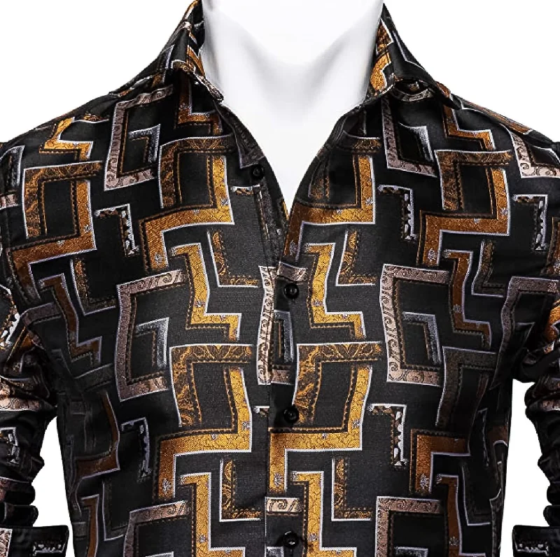 Black Orange Novelty Paisley Casual Shirts -CY-0013