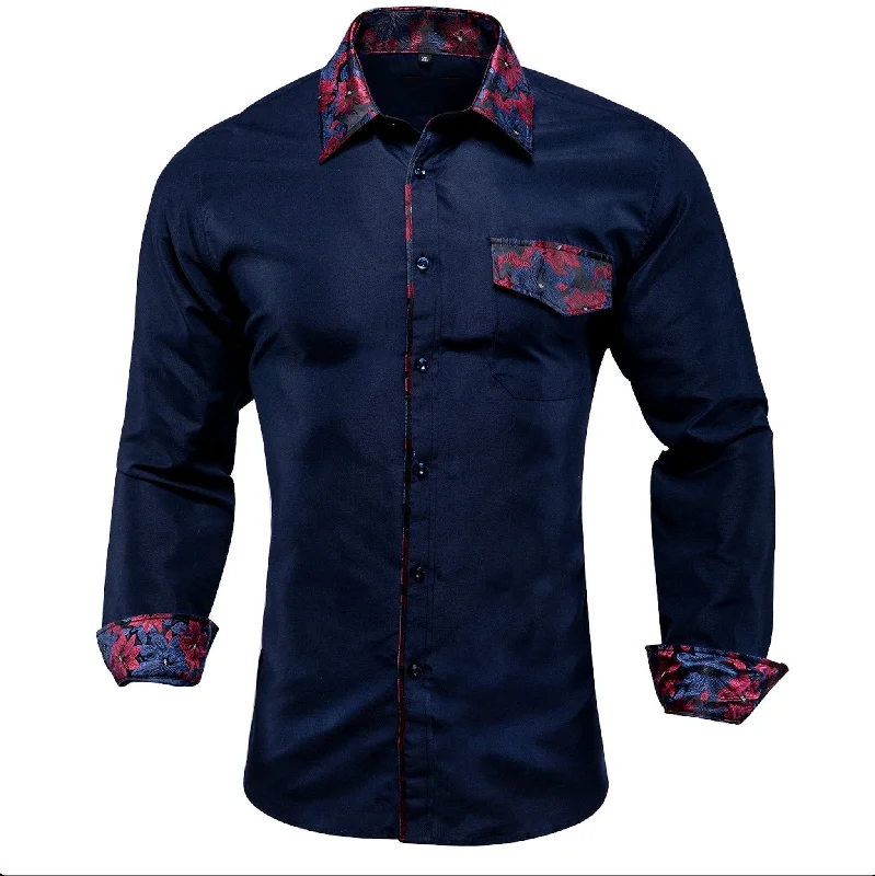 Deep Blue Red Stitching Shirt- CY-1205