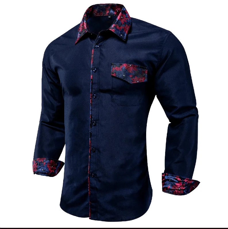 Deep Blue Red Stitching Shirt- CY-1205