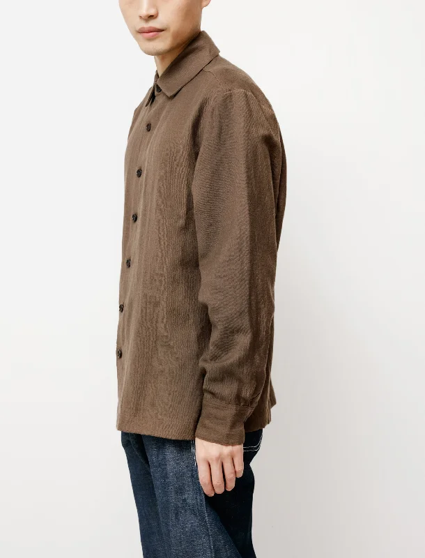 Flat Hem Shirt Linen Wool Twill Brown