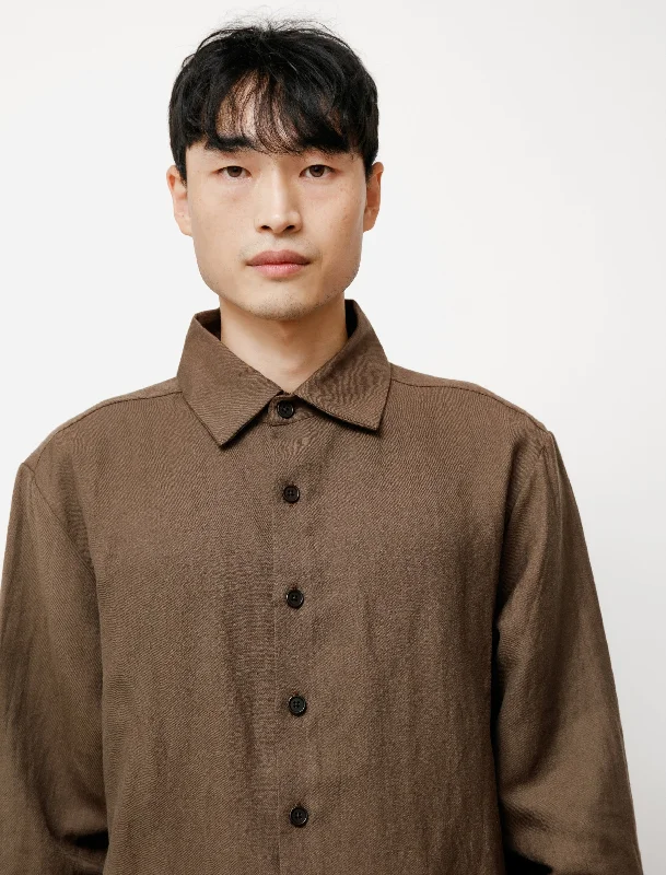 Flat Hem Shirt Linen Wool Twill Brown