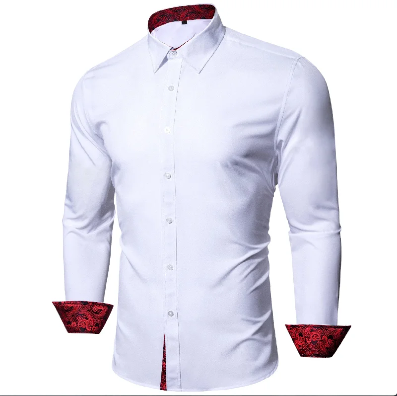 Formal White Red Splicing Men's Shirt- CY-0324