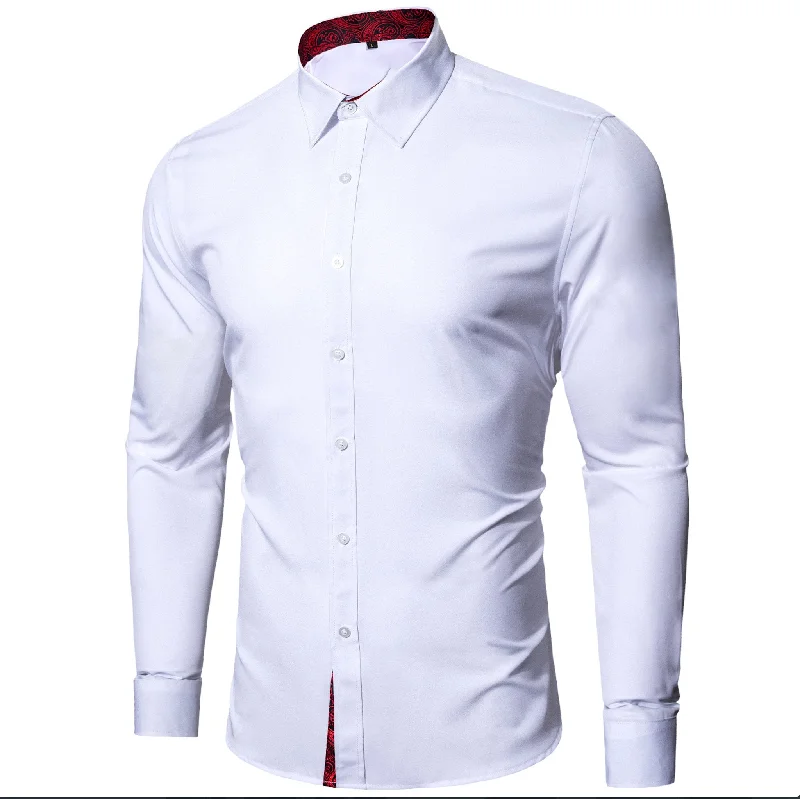 Formal White Red Splicing Men's Shirt- CY-0324