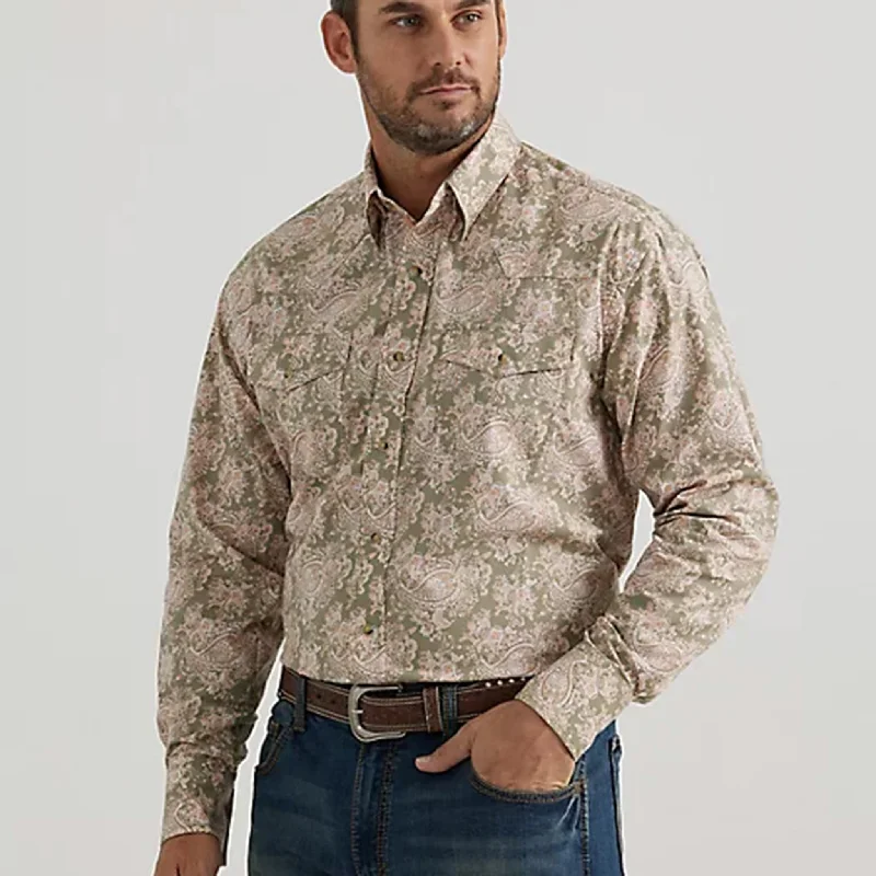 Wrangler Men's Green & Tan Paisley Print Shirt