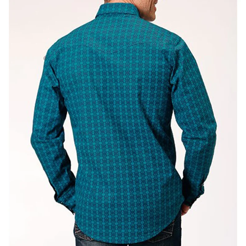 Roper Men's Green & Teal Tile Print Shirt