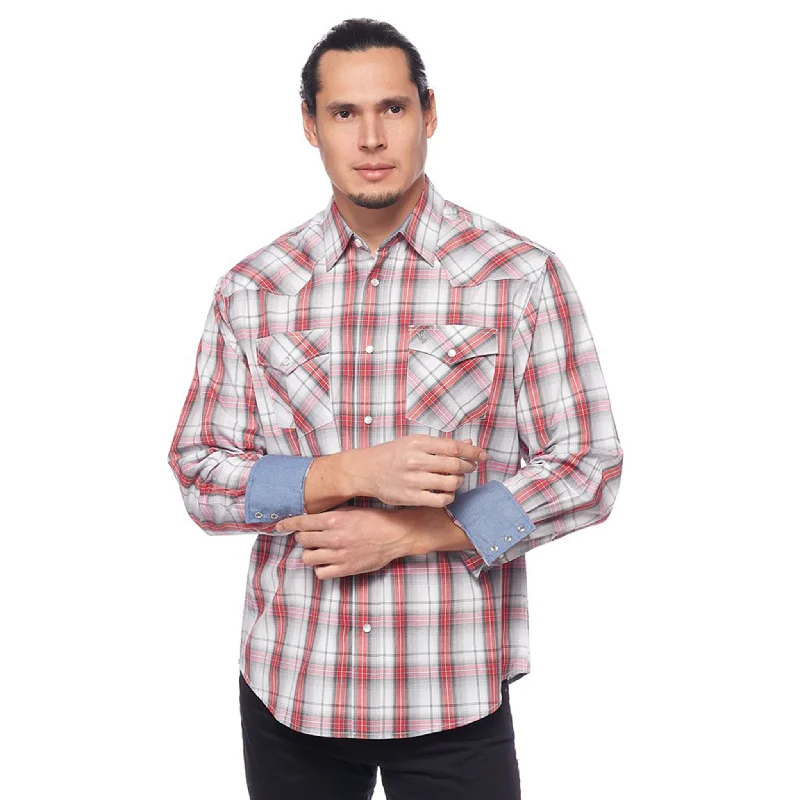 Avalon Men's Grey/White/Red Plaid Long Sleeve