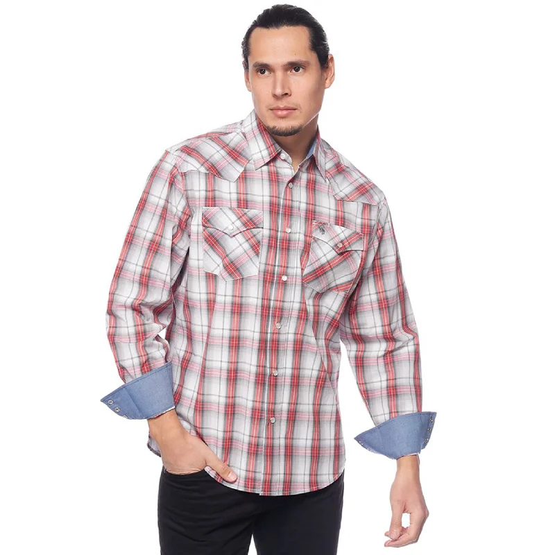 Avalon Men's Grey/White/Red Plaid Long Sleeve