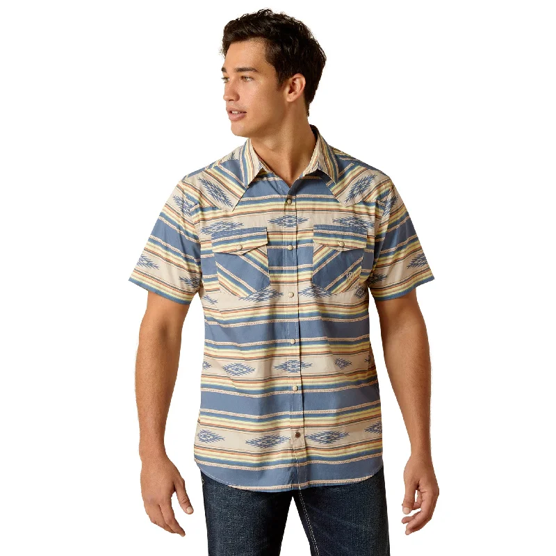 Ariat Men's Hebastian Sand & Blue Short Sleeve