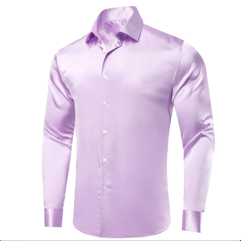 Lilac Purple Solid Satin Men's Long Sleeve Dress Shirt- CY-1641