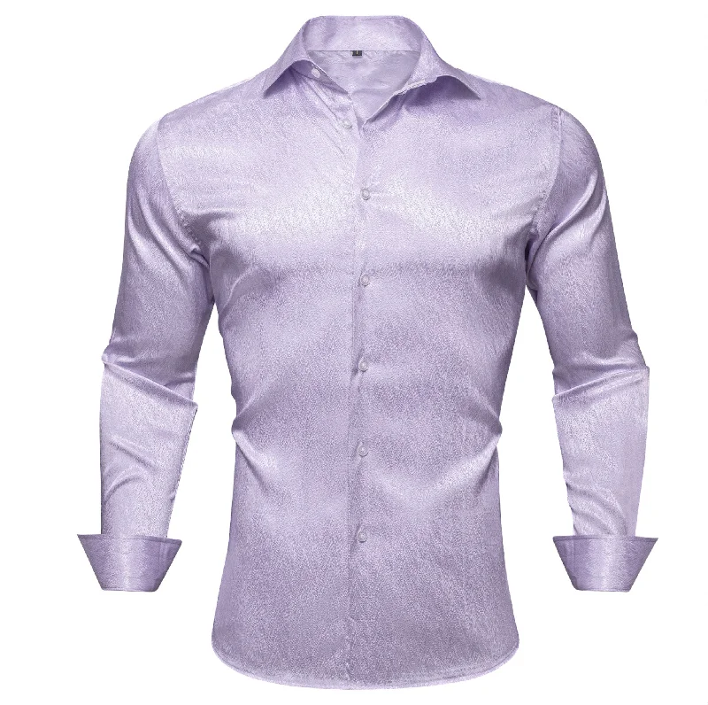 Lilac Purple Solid Silk Men's Long Sleeve Dress Shirt-CY-0552