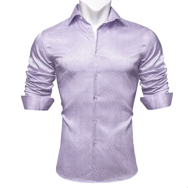 Lilac Purple Solid Silk Men's Long Sleeve Dress Shirt-CY-0552