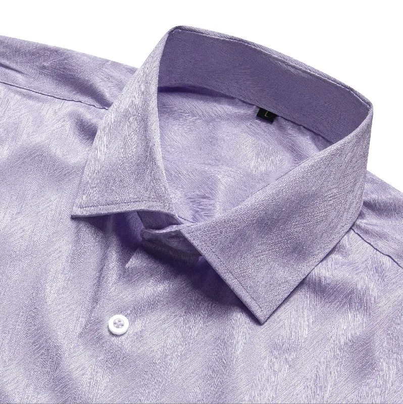 Lilac Purple Solid Silk Men's Long Sleeve Dress Shirt-CY-0552