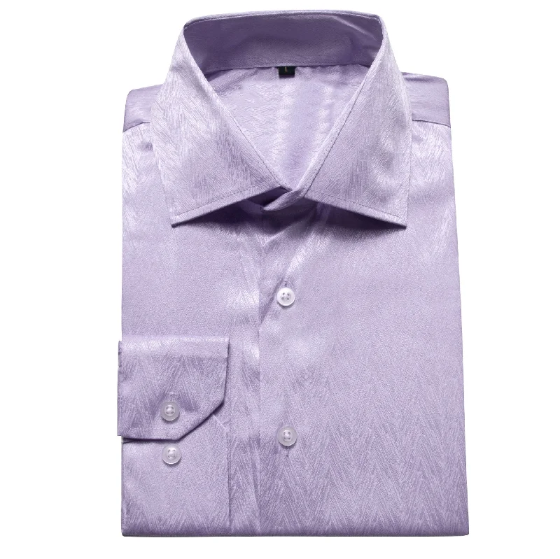 Lilac Purple Solid Silk Men's Long Sleeve Dress Shirt-CY-0552