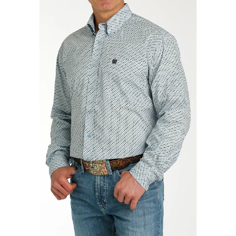 Cinch Men's Light Blue Geometric Print Long Sleeve